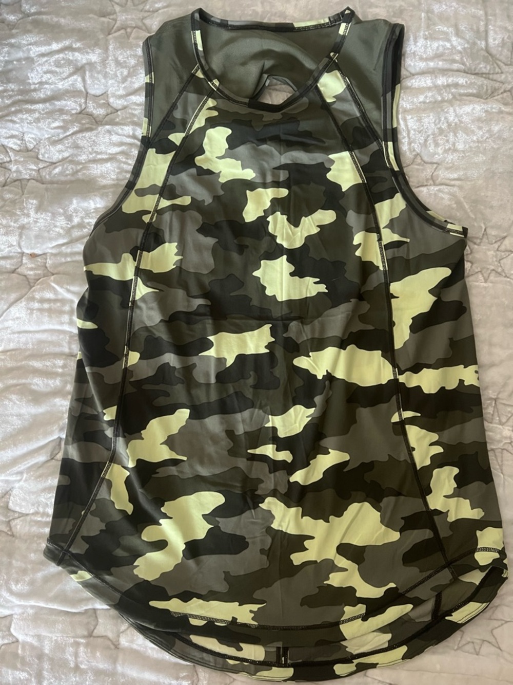 Lululemon Camo Athletic Tank Top in Olive & Light Yellow